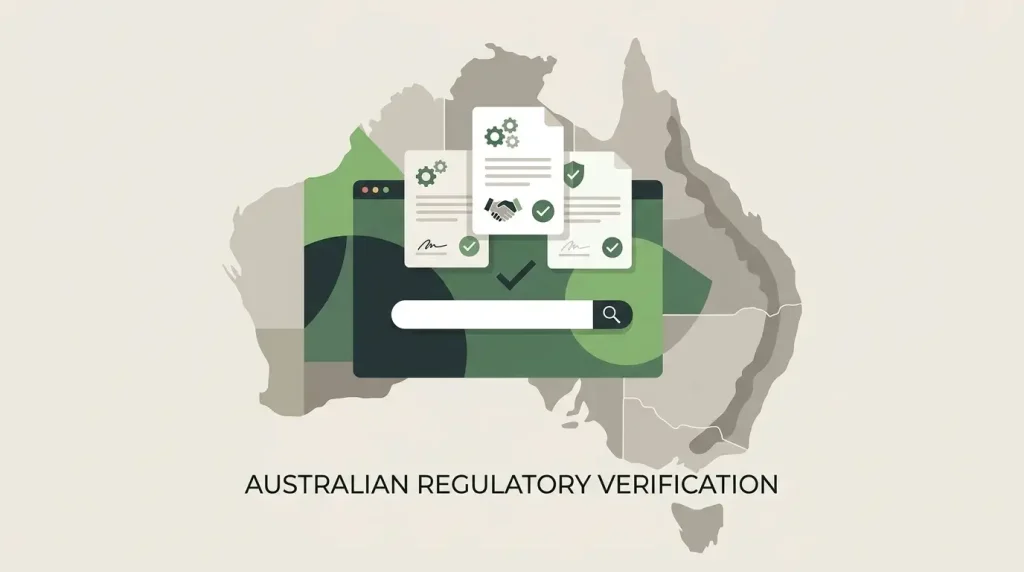 Editorial illustration of checking an Australian gambling register