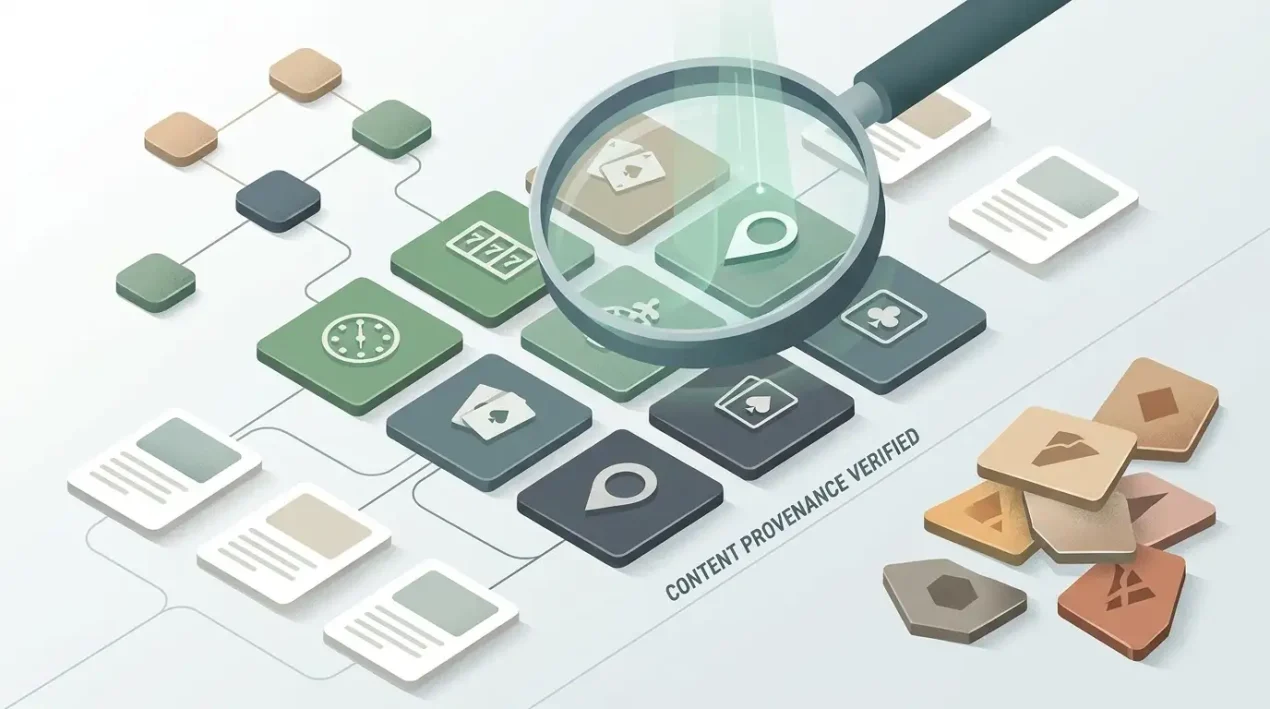 Neutral editorial illustration of casino game categories being checked against evidence
