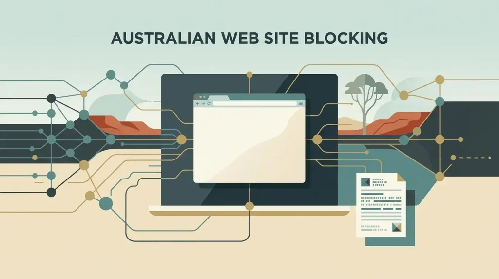Neutral editorial illustration of website access controls and Australian regulatory review