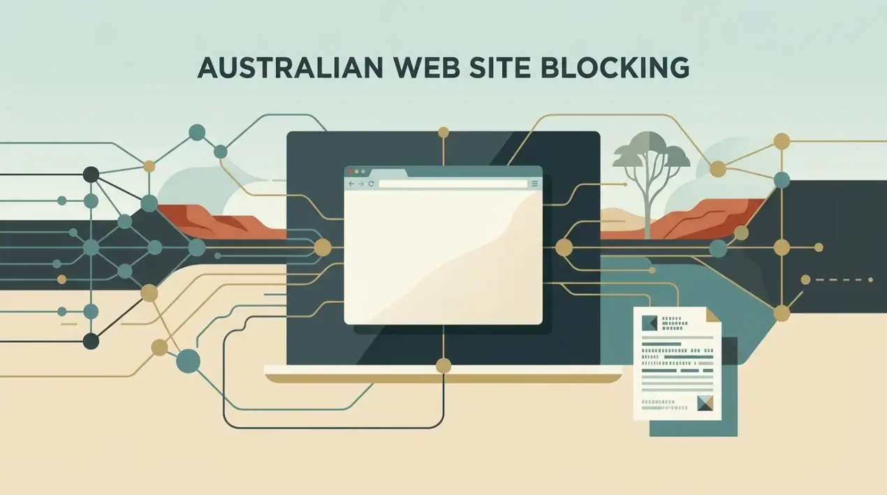 Neutral editorial illustration of website access controls and Australian regulatory review